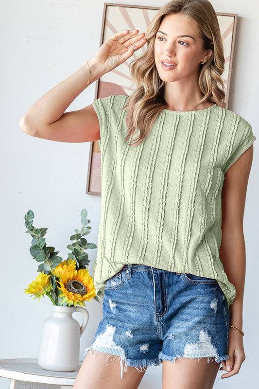 Sage Textured Cap Sleeve Blouse - Versatile Top