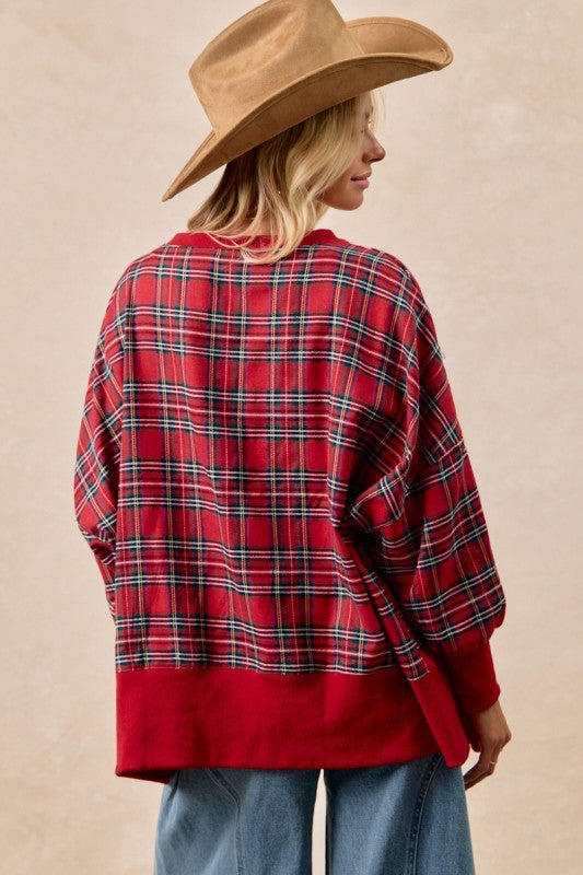 Merry Letter Patches Christmas Plaid Sweatshirt
