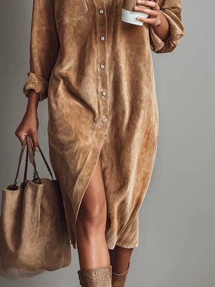 Corduroy Button Down Midi Shirt Dress