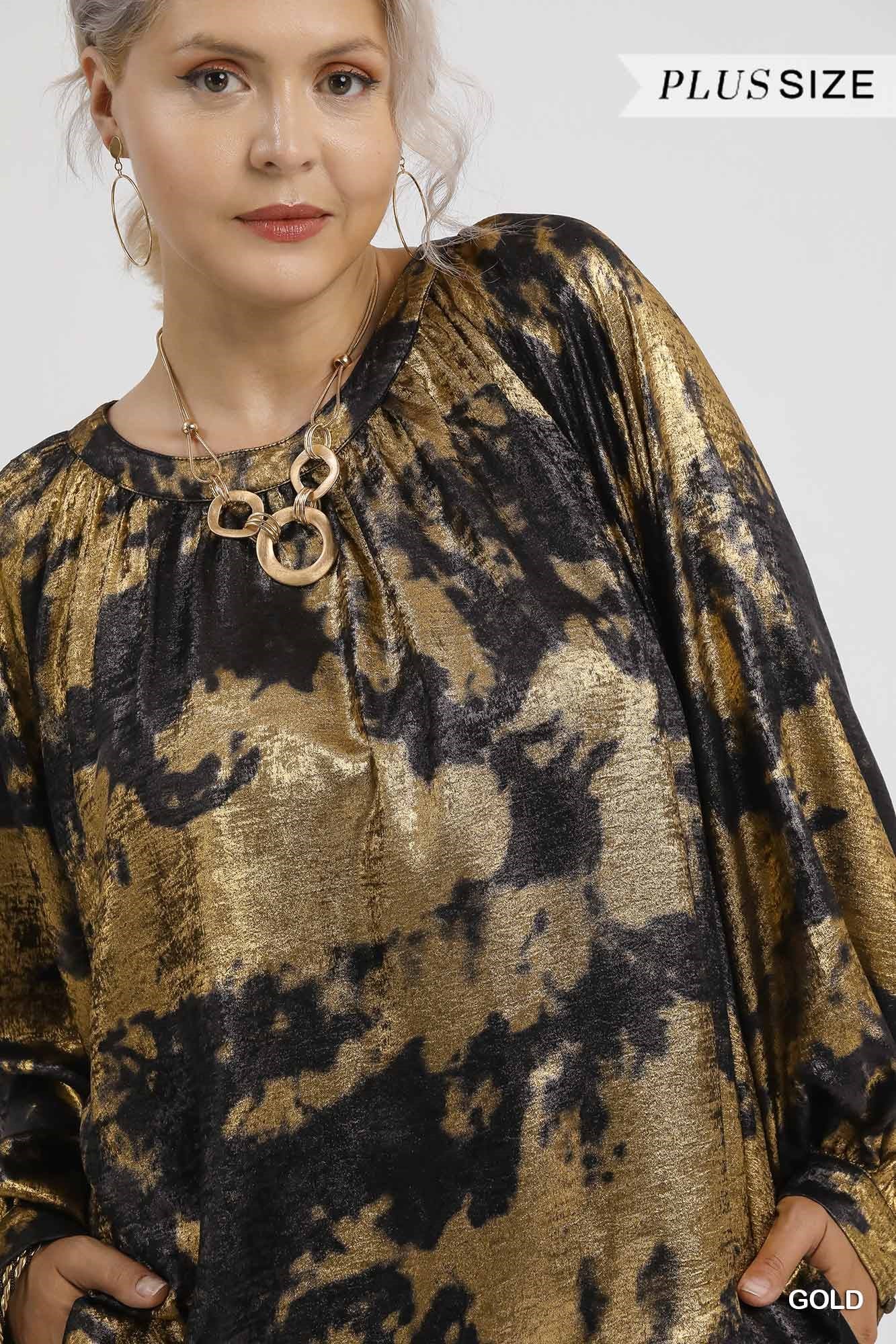Metallic Fabric Blouse with Long Balloon Sleeves