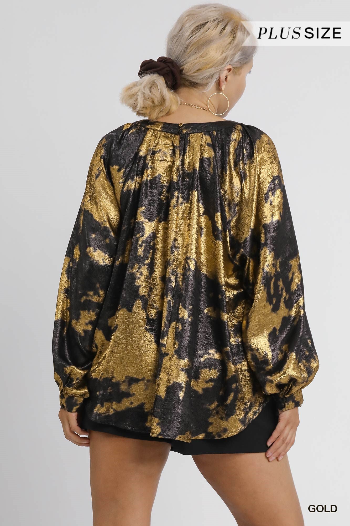 Metallic Fabric Blouse with Long Balloon Sleeves