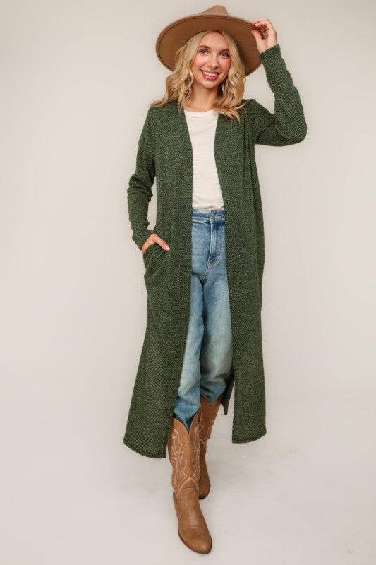 Two Tone Corded Hacci Duster Cardigan