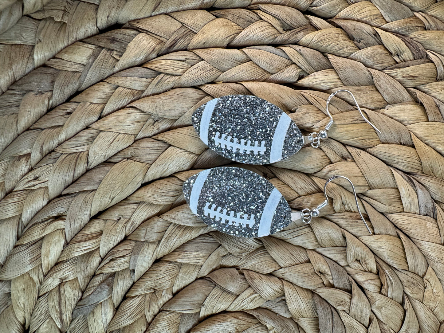 Glitter Football Earrings – Game Day Drop Earrings in Team Colors – 2.5" Football Dangles – Custom Football Mom Jewelry