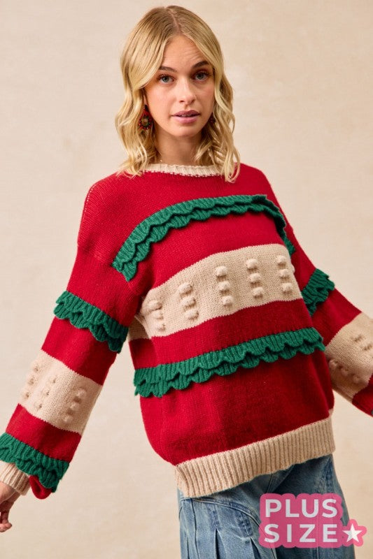 Christmas Ruffle Detail Sweater Top