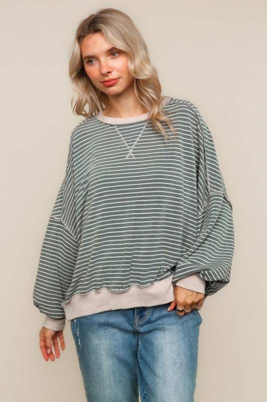 Color Block Stripe Loose Fit Pullover Knit Top