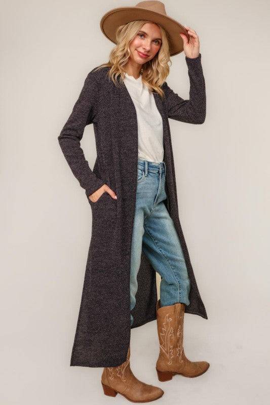 Two Tone Corded Hacci Duster Cardigan
