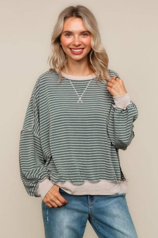 Color Block Stripe Loose Fit Pullover Knit Top
