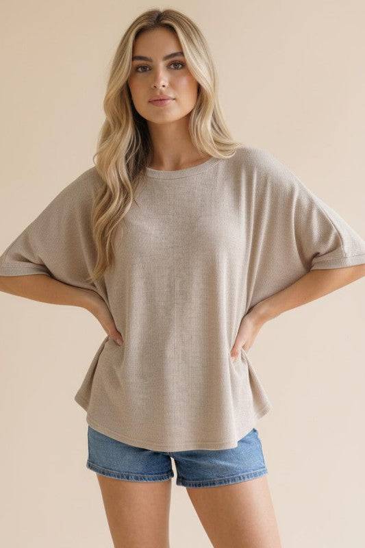 Relaxed Dolman Thermal Knit Top for Everyday Comfort