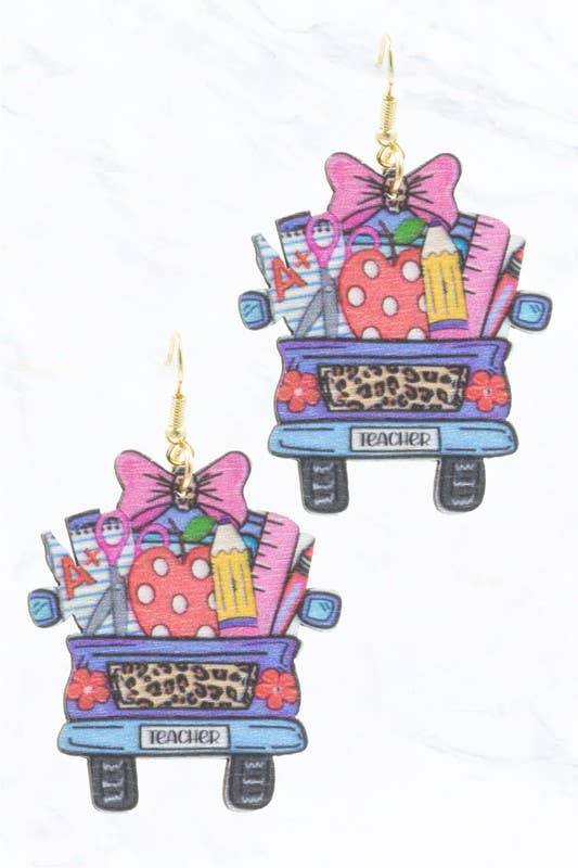School Bus TEACHER Wooden Earrings – Fun Teacher Accessory