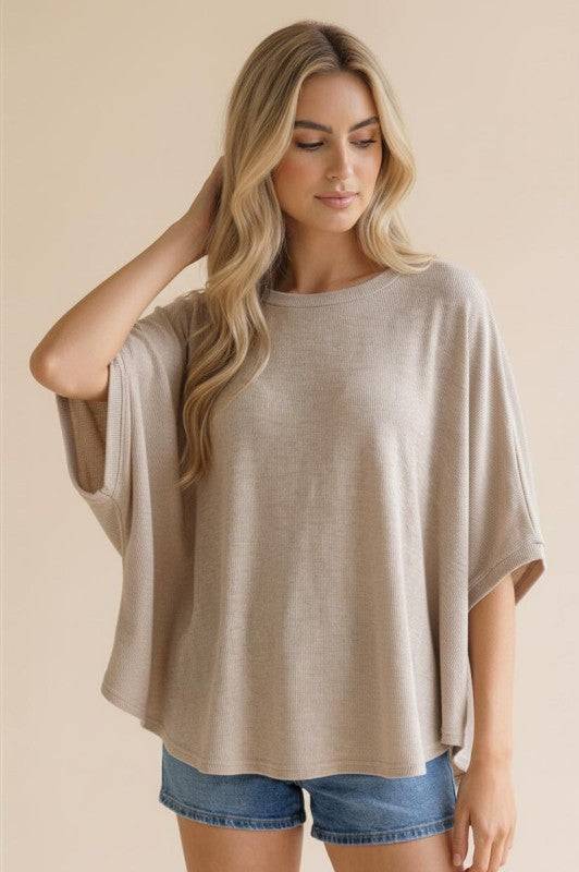 Relaxed Dolman Thermal Knit Top for Everyday Comfort