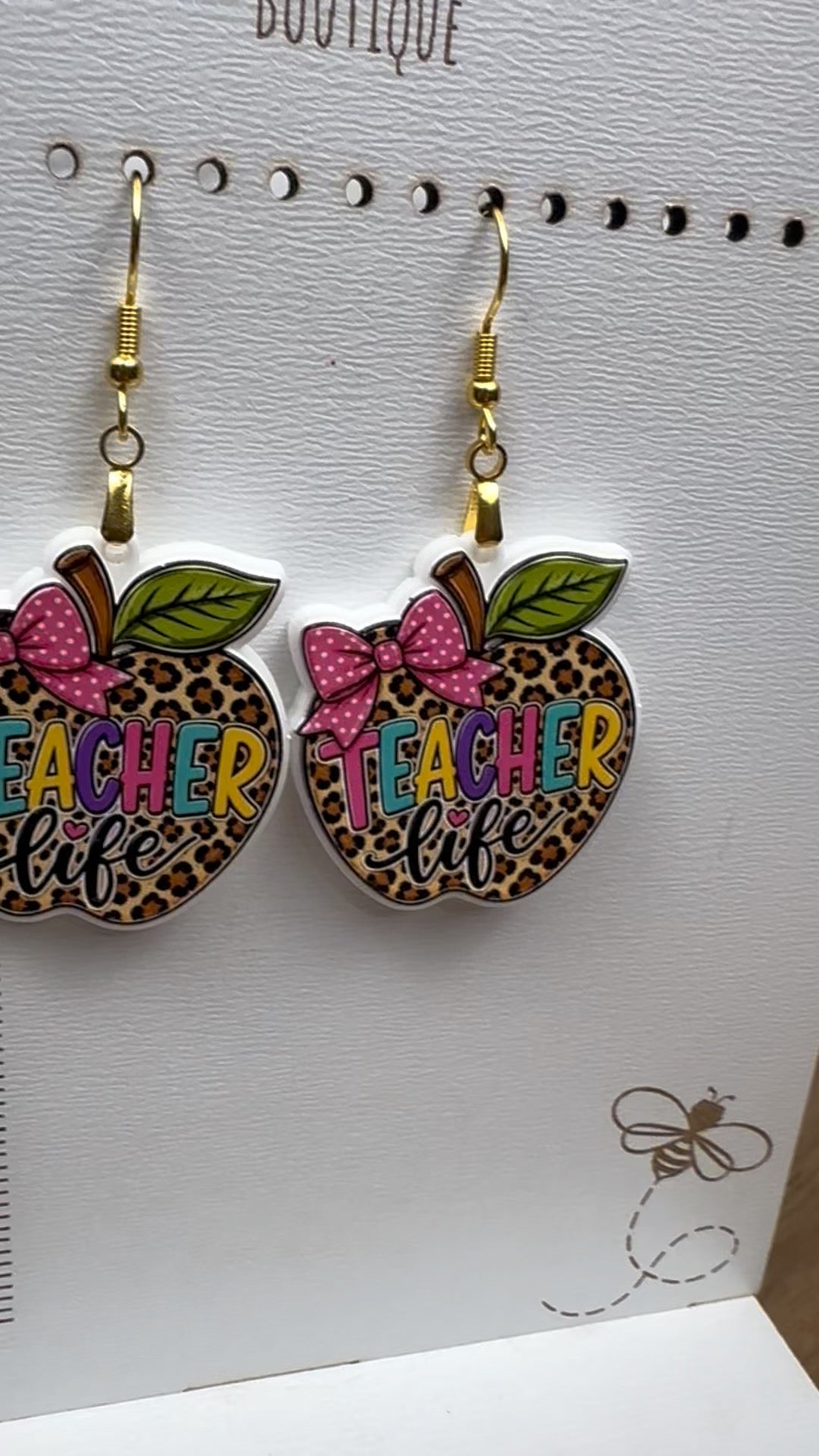 Teacher Life Leopard Apple Acrylic Earrings