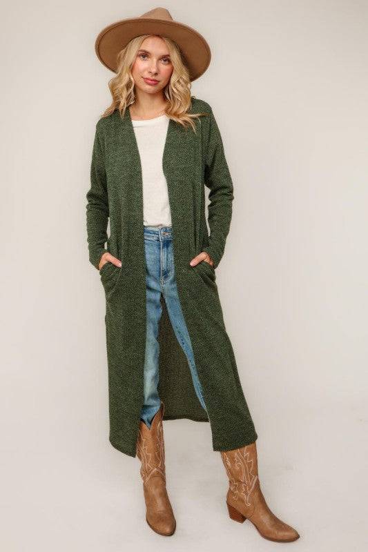 Two Tone Corded Hacci Duster Cardigan