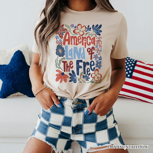 Retro Floral Independence T-Shirt - America Land of the Free Tee
