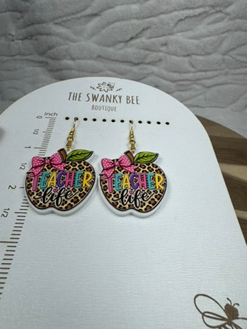 Teacher Life Leopard Apple Acrylic Earrings