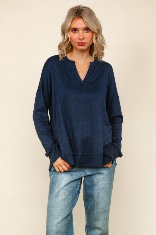 Solid Oversized Knit Top with Side Slits