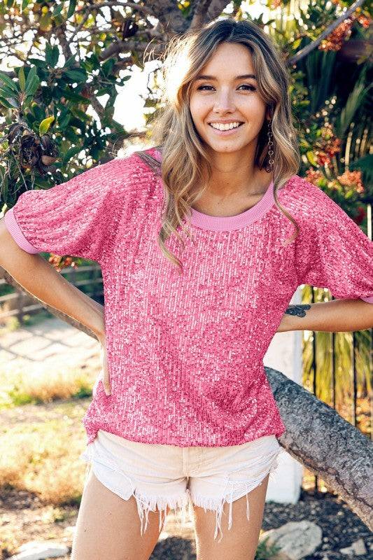 Sequin Thermal Ringer Top for Glam Everyday Wear