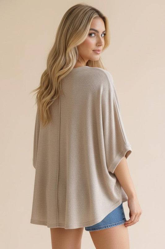 Relaxed Dolman Thermal Knit Top for Everyday Comfort