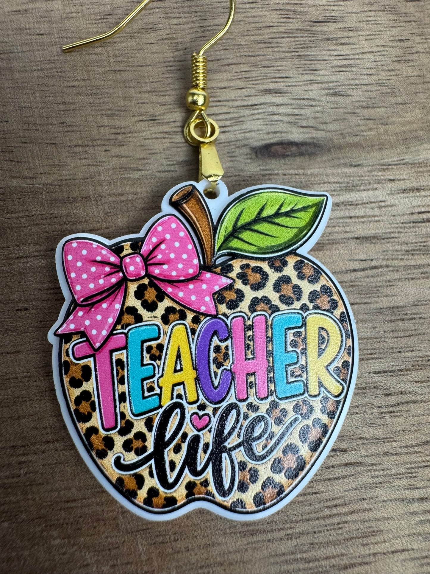 Teacher Life Leopard Apple Acrylic Earrings