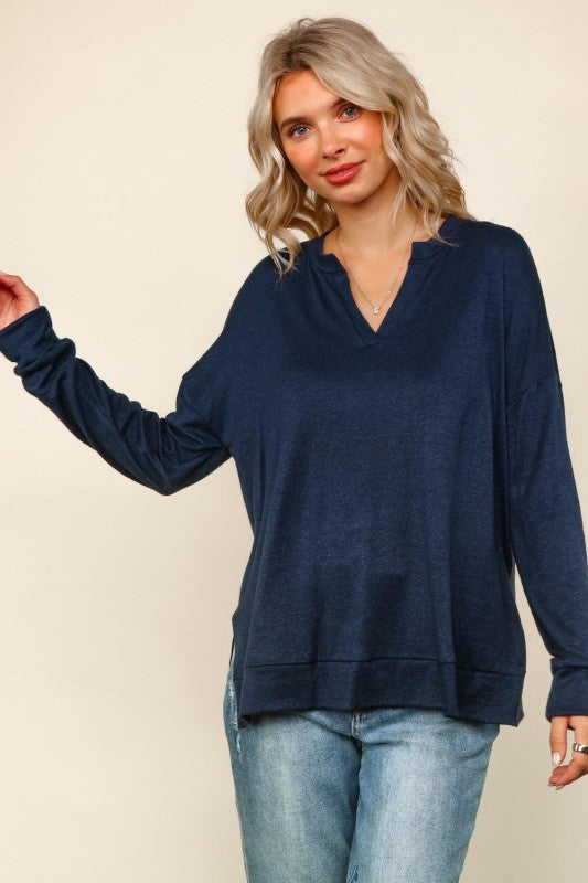 Solid Oversized Knit Top with Side Slits