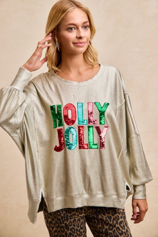 Holly Jolly Sequin Patch Metallic Top