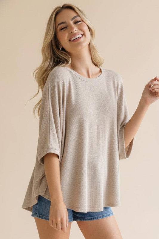 Relaxed Dolman Thermal Knit Top for Everyday Comfort