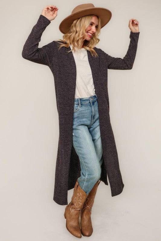 Two Tone Corded Hacci Duster Cardigan