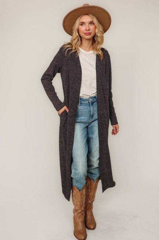 Two Tone Corded Hacci Duster Cardigan