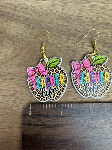Teacher Life Leopard Apple Acrylic Earrings