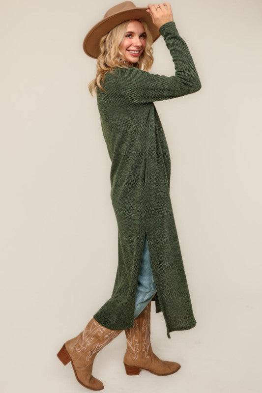 Two Tone Corded Hacci Duster Cardigan