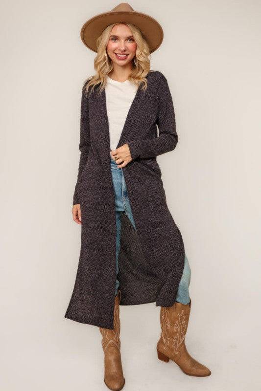 Two Tone Corded Hacci Duster Cardigan
