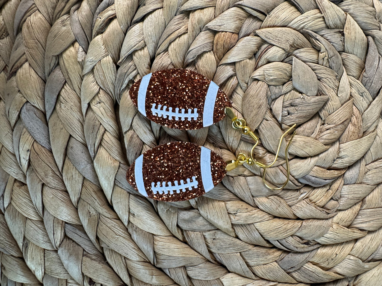 Glitter Football Earrings – Game Day Drop Earrings in Team Colors – 2.5" Football Dangles – Custom Football Mom Jewelry