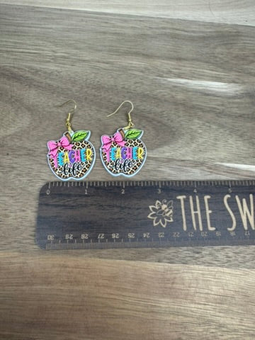 Teacher Life Leopard Apple Acrylic Earrings