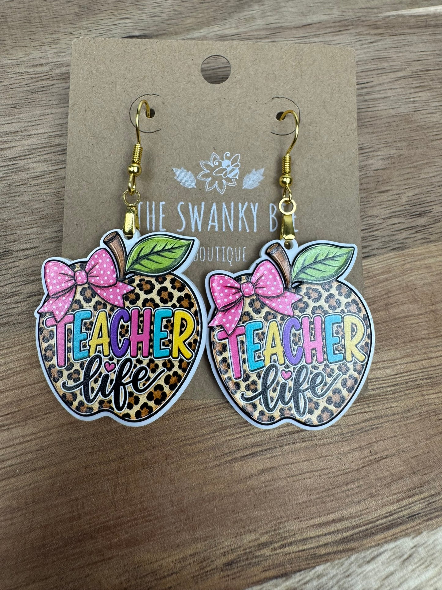 Teacher Life Leopard Apple Acrylic Earrings
