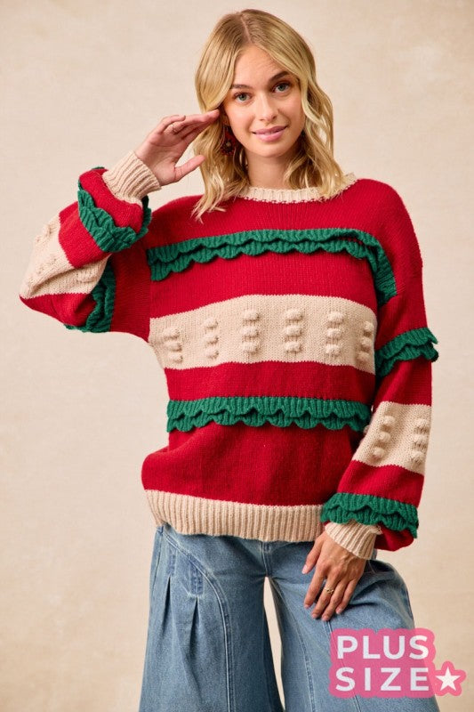 Christmas Ruffle Detail Sweater Top
