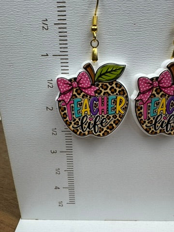 Teacher Life Leopard Apple Acrylic Earrings