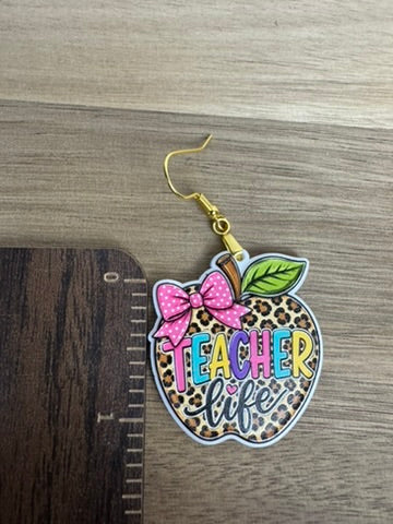 Teacher Life Leopard Apple Acrylic Earrings