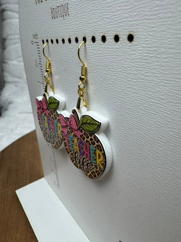 Teacher Life Leopard Apple Acrylic Earrings