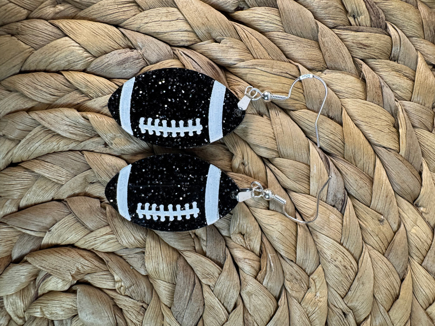 Glitter Football Earrings – Game Day Drop Earrings in Team Colors – 2.5" Football Dangles – Custom Football Mom Jewelry