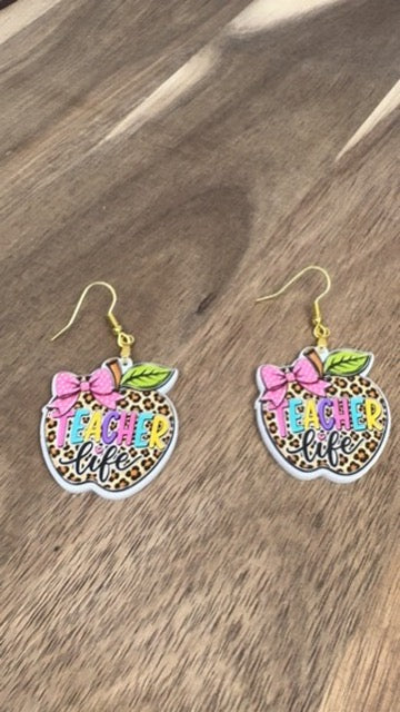 Teacher Life Leopard Apple Acrylic Earrings