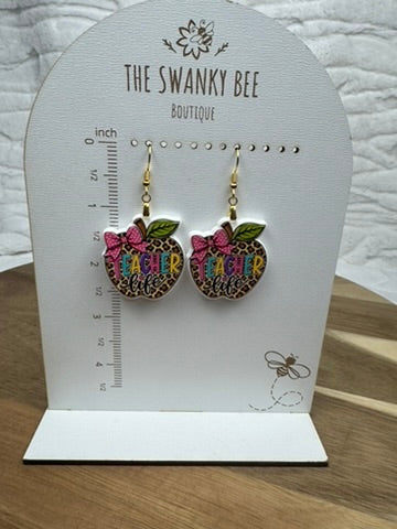 Teacher Life Leopard Apple Acrylic Earrings