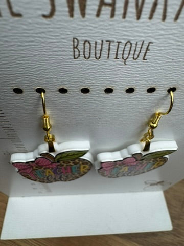 Teacher Life Leopard Apple Acrylic Earrings