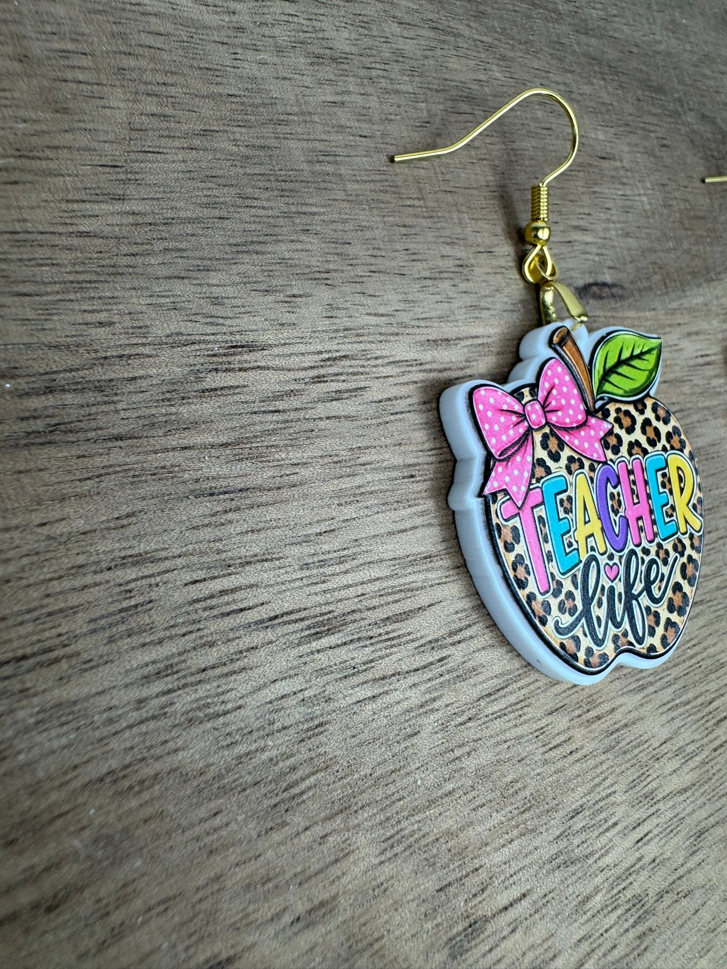 Teacher Life Leopard Apple Acrylic Earrings