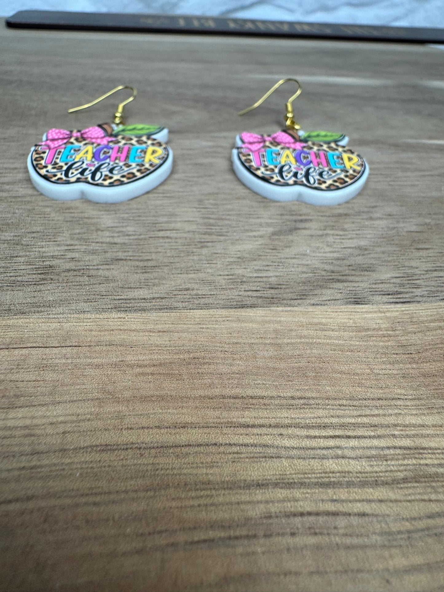 Teacher Life Leopard Apple Acrylic Earrings