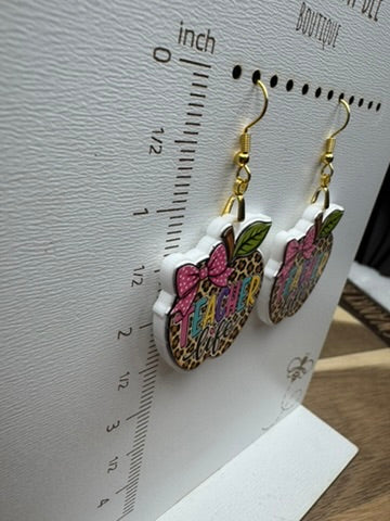 Teacher Life Leopard Apple Acrylic Earrings