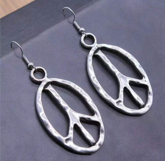 Retro Peace Sign Pendant Earrings