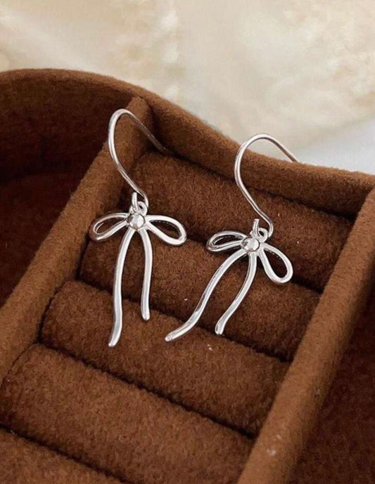 Silver Bow Drop Earrings