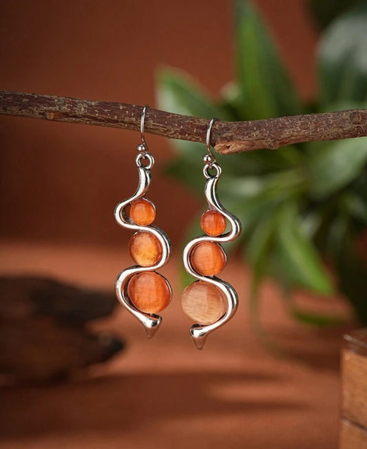 Silver Drop Earrings with Orange Stone