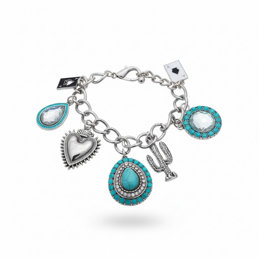 Turquoise Charm Link Bracelet with Western Accents