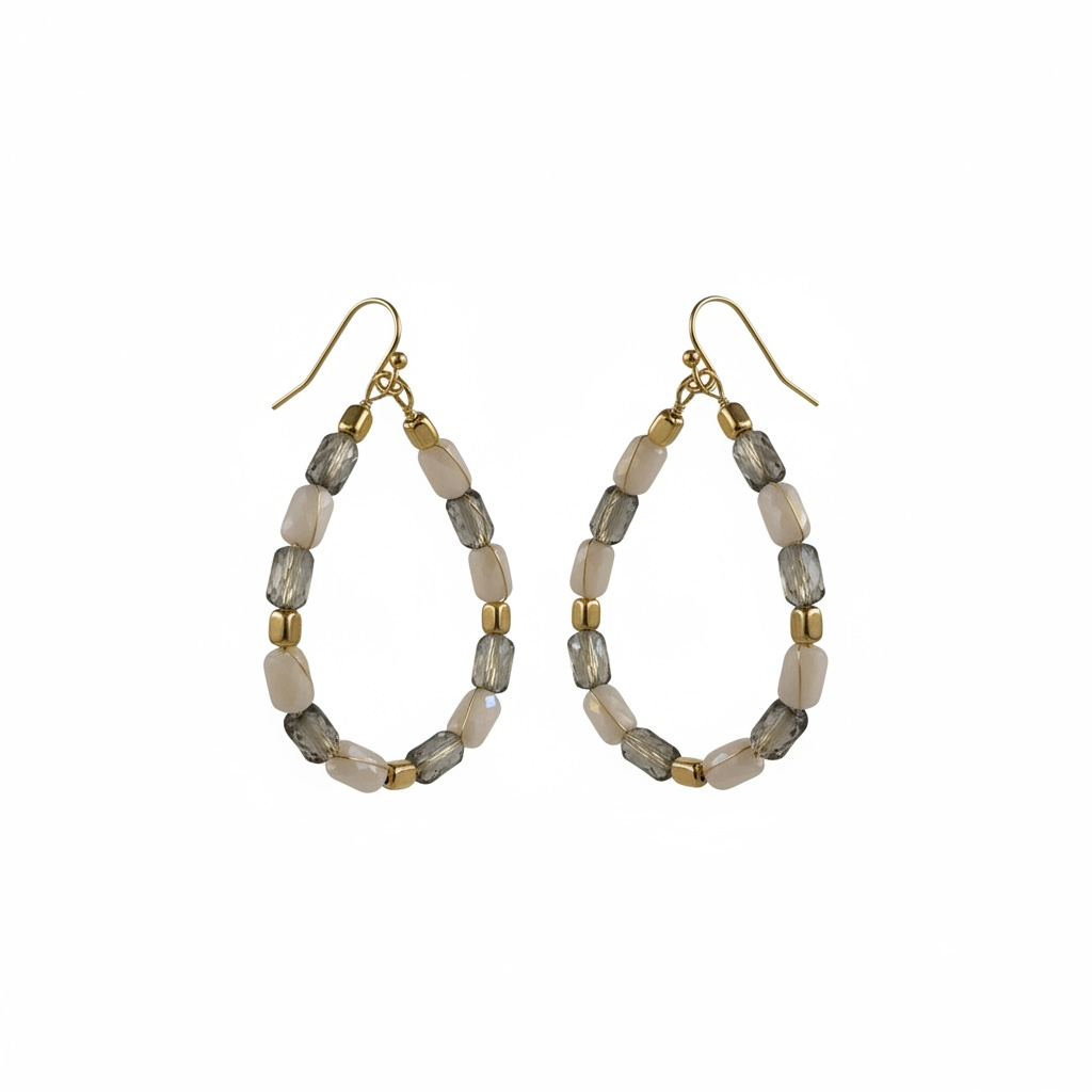 Teardrop Wire Beaded Glass Crystal Earrings