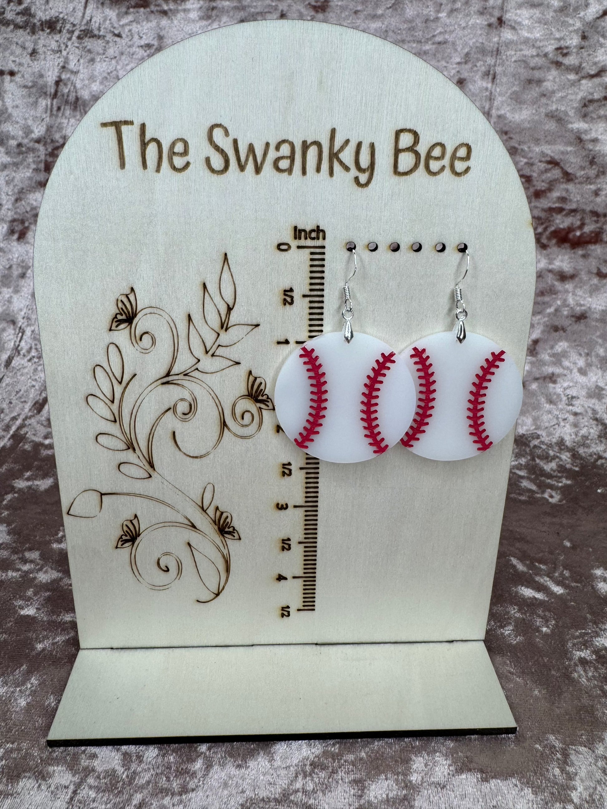 White glitter dangle baseball earrings